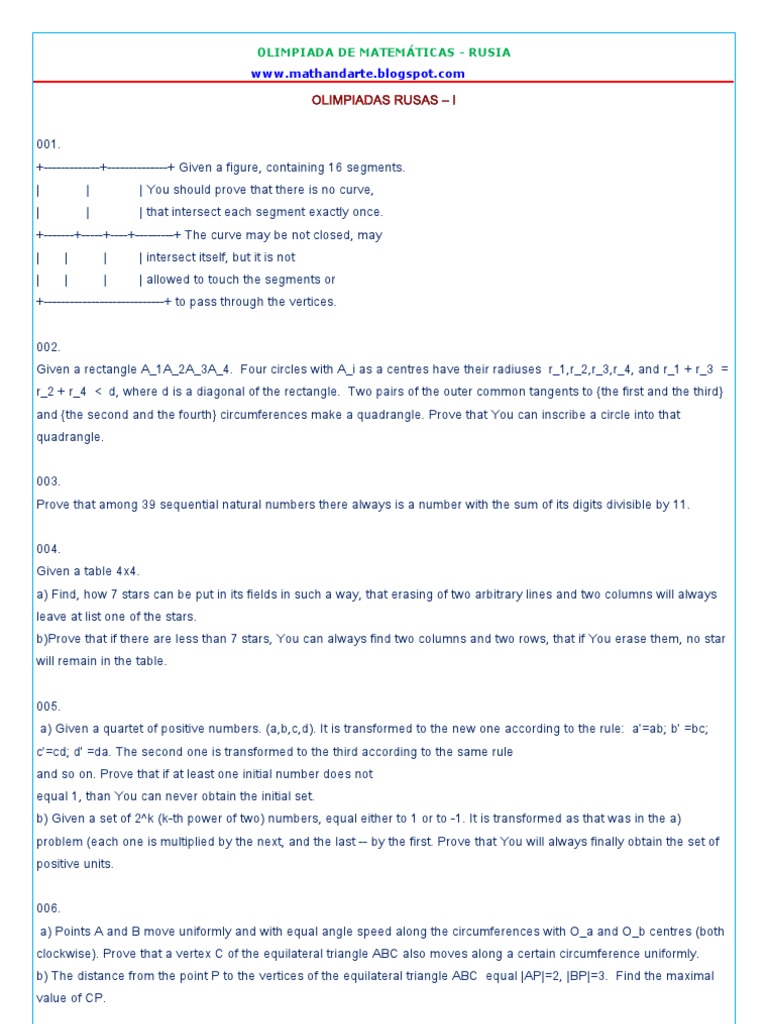 Russian Mathematical Olympiad Problems | PDF | Triangle | Circle