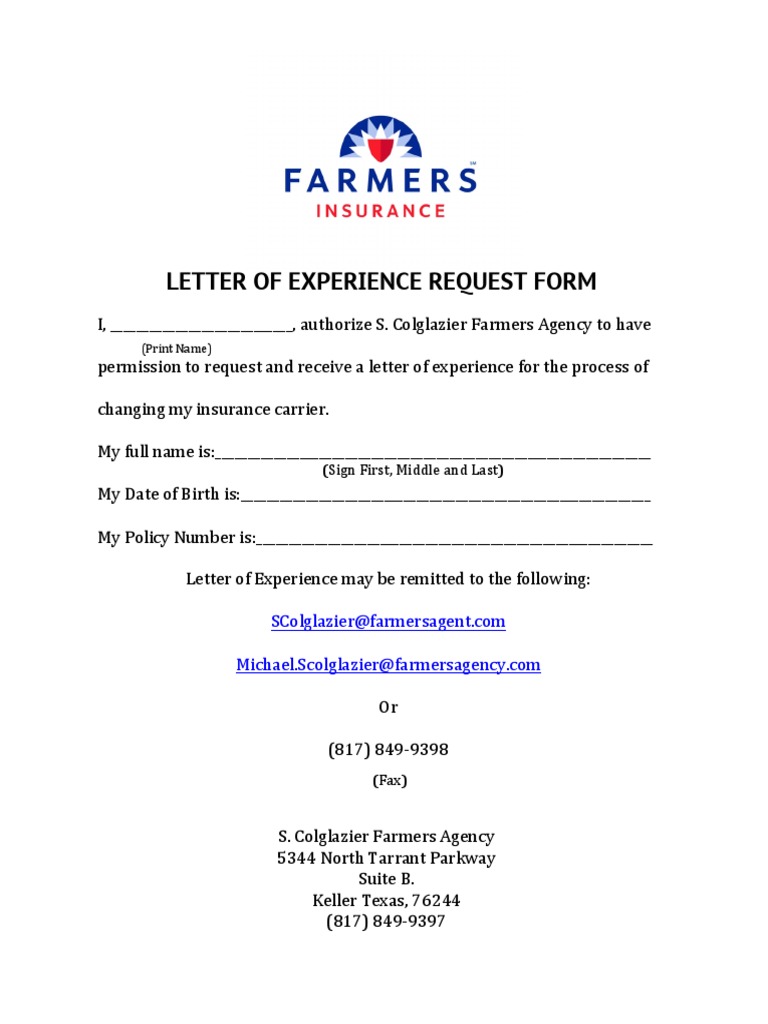 Request for Insurance Experience Letter | PDF