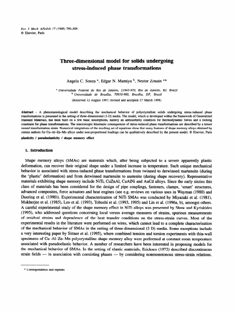 3D Model of Stress-Induced Phase Transformations | PDF | Shape Memory ...