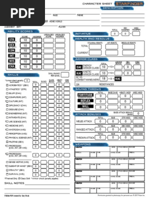 Starfinder - Character Sheet (Fillable) | PDF | Leisure Activities | Video  Games