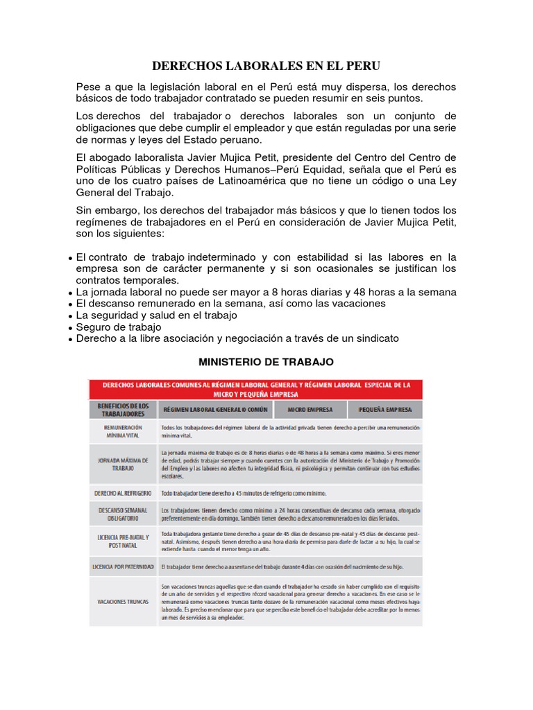 Derechos y Deberes Laborales en Perú | PDF | Derecho laboral | Gobierno