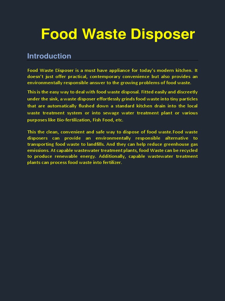 Food Waste Disposer Brochure 1 Waste Sewage Treatment