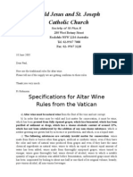 Specifications For Altar Wine For The Maker