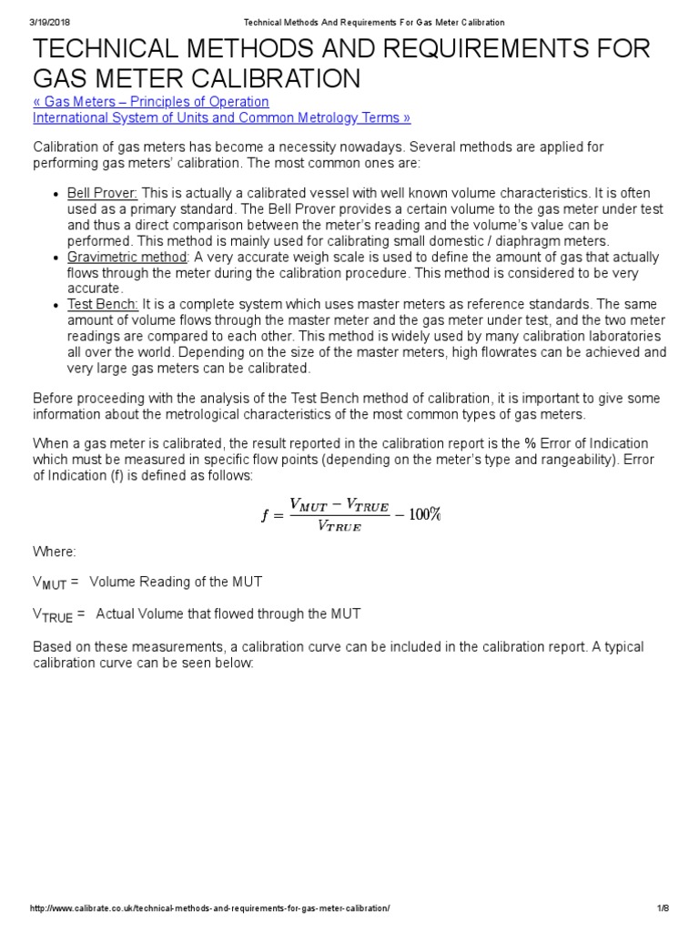 Technical Methods and Requirements For Gas Meter Calibration PDF Calibration Flow Measurement