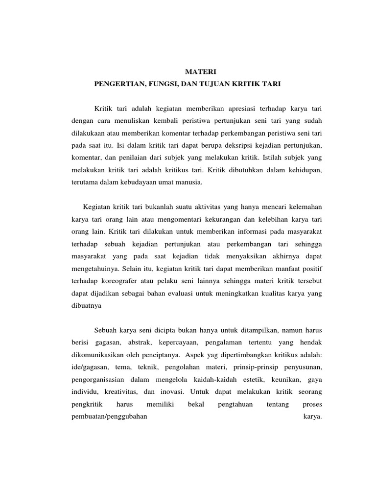 Mengkritik Karya Seni Tari