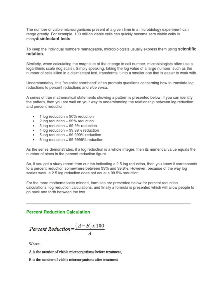 Log Reduction Calculation Colony Forming Unit Logarithm