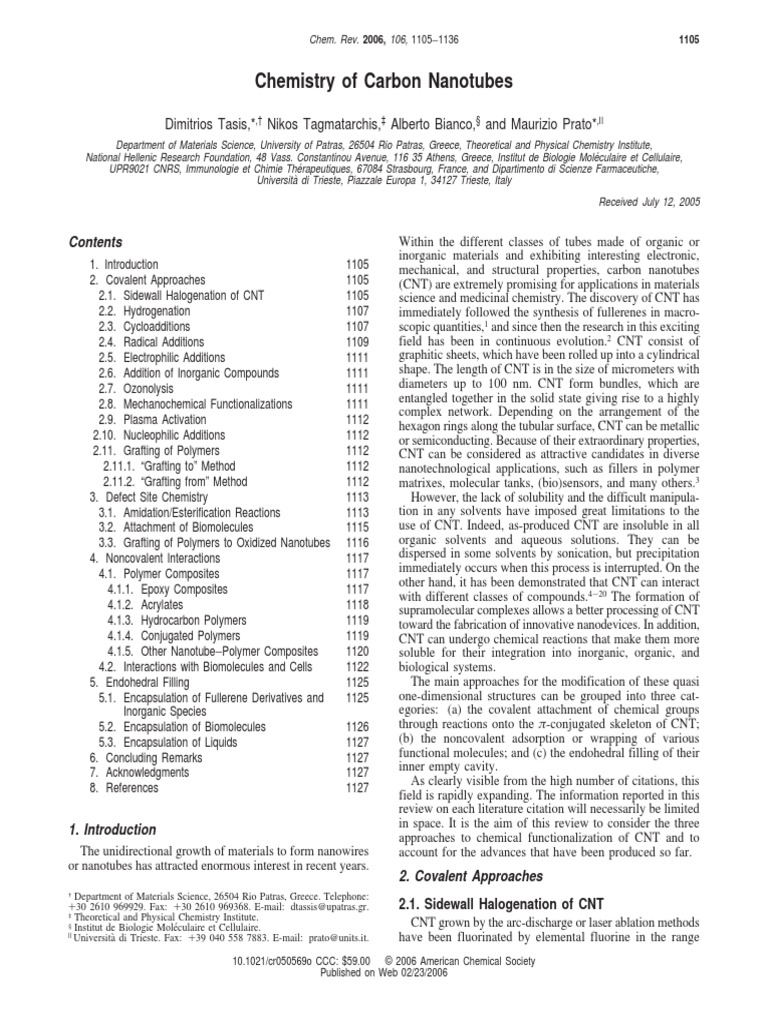 Chemistry of Carbon Nanotubes | PDF | Carbon Nanotube | Chemical Reactions