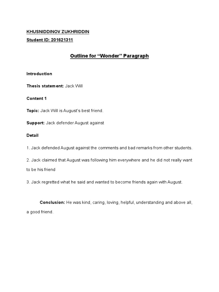 Wonder Paraghraph Outline | PDF