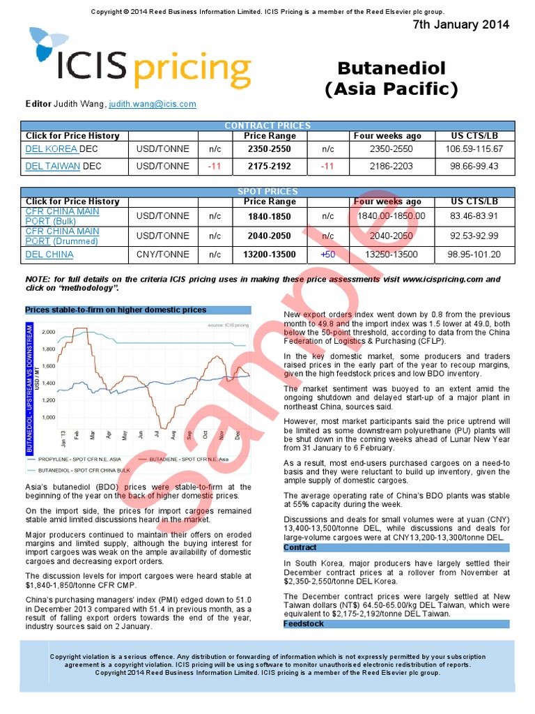 Sample: Butanediol (Asia Pacific) | PDF | Business