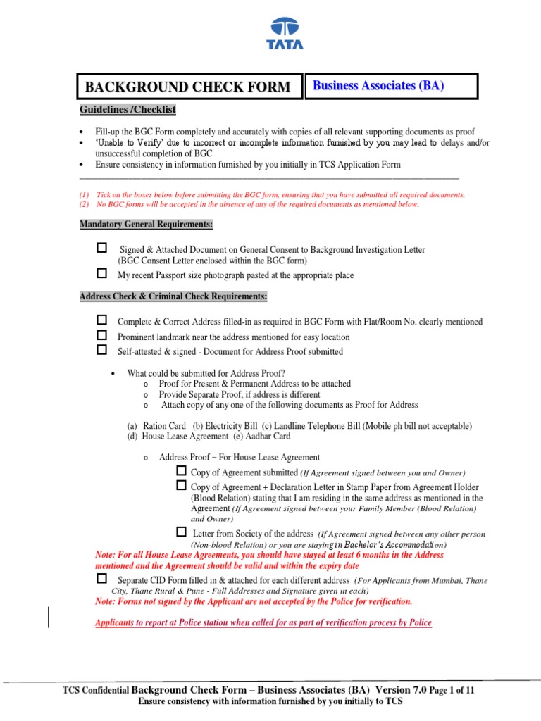 BGC Form Guidelines for Business Associates | PDF | Background Check ...