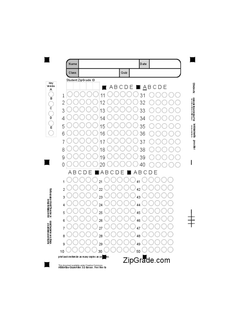 ZipGrade 50 Question Answer Sheet | PDF | Intellectual Works | Computing
