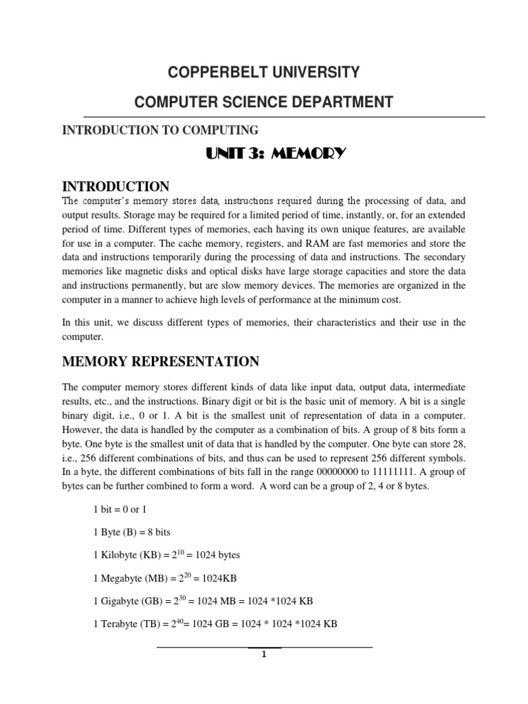 Unit 3 Computer Memory Pdf Computer Data Storage Disk Storage