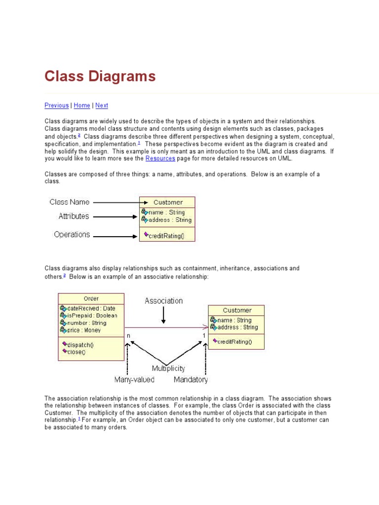 Class Diagrams: Previous Home Next | PDF | Class (Computer Programming ...