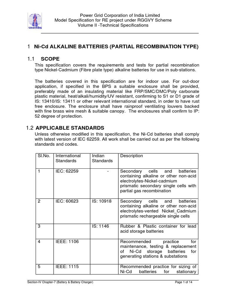 Ni-Cd Battery & Charger Specifications | PDF | Battery Charger | Rectifier