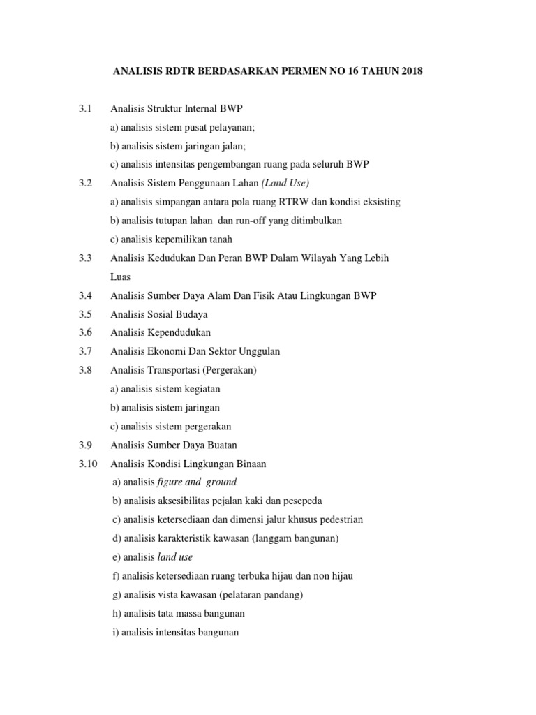 Analisis Rdtr Berdasarkan Permen No 16 Tahun 2018 Pdf