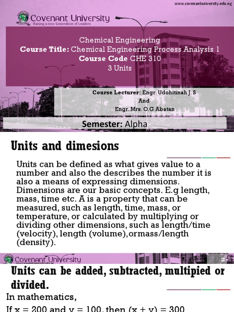 Chemical Engineering: Course Title: Chemical Engineering Process ...