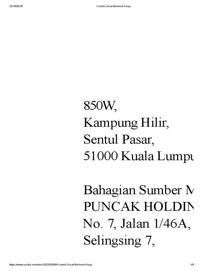 Contoh Surat Resign Doc