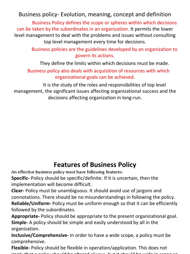 Nature Importance Of Business Policy Pdf Strategic Management Forecasting