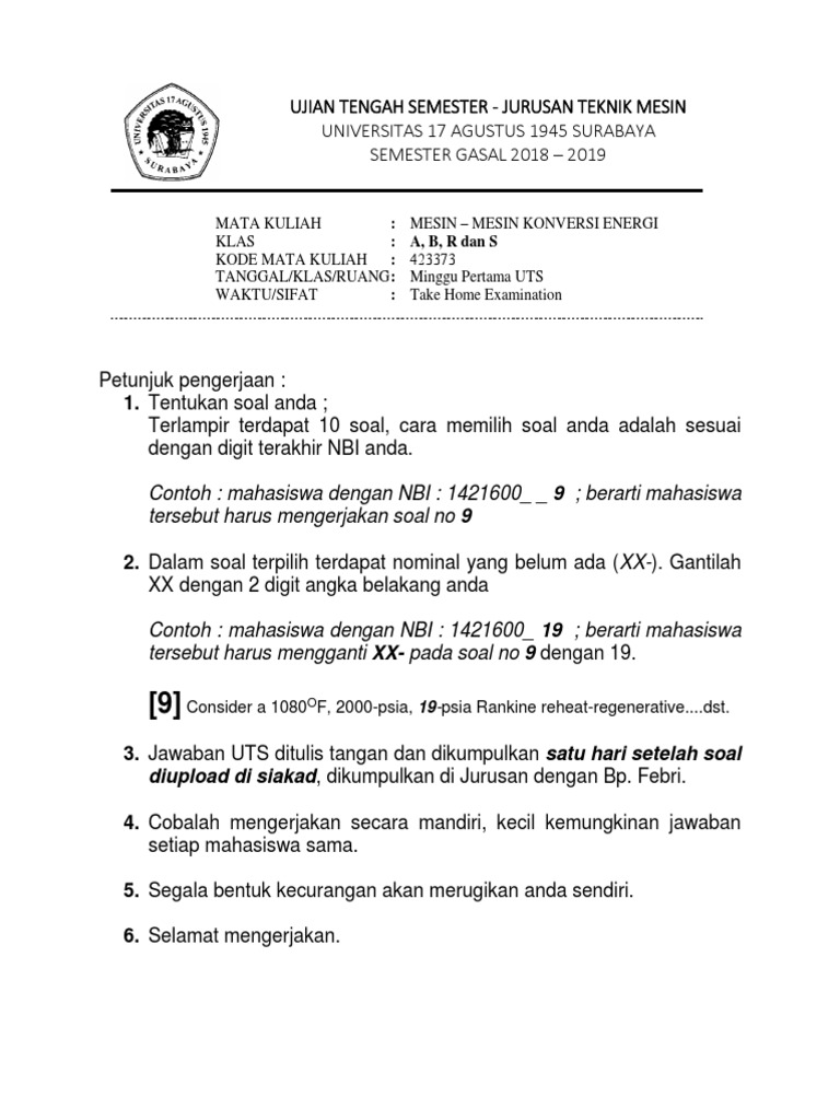 10 Soal Turbin Uap Lengkap Continuum Mechanics Physical Chemistry