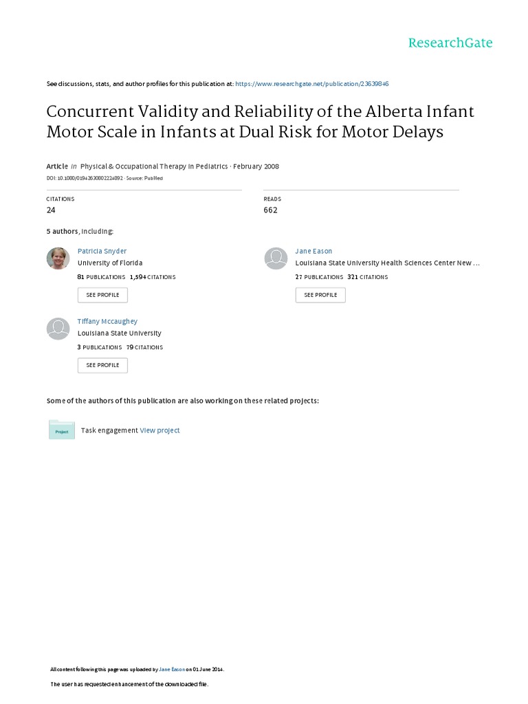 Alberta Infant Motor Scale Validity Study | PDF | Sampling (Statistics ...