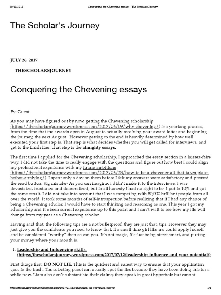 chevening leadership and influence essay sample