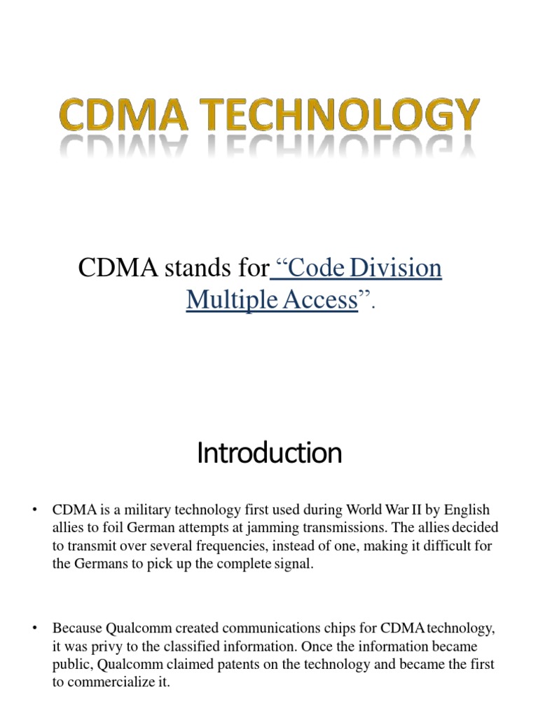 CDMA Stands For: "Code Division Multiple Access" | PDF | Channel Access ...