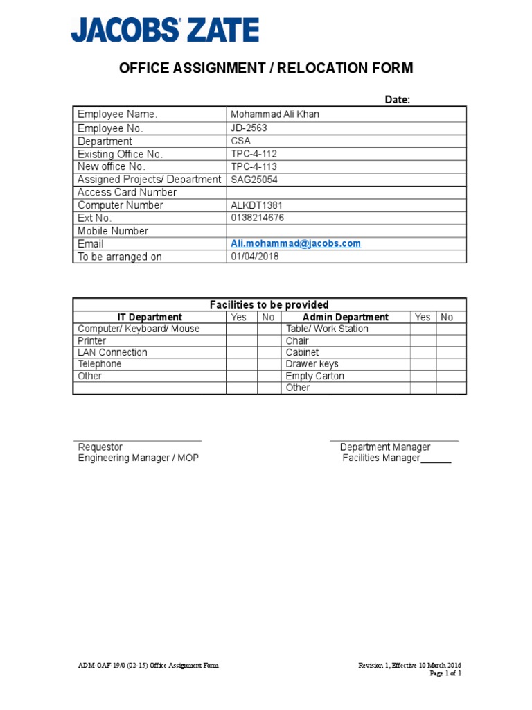 Office Relocation Form