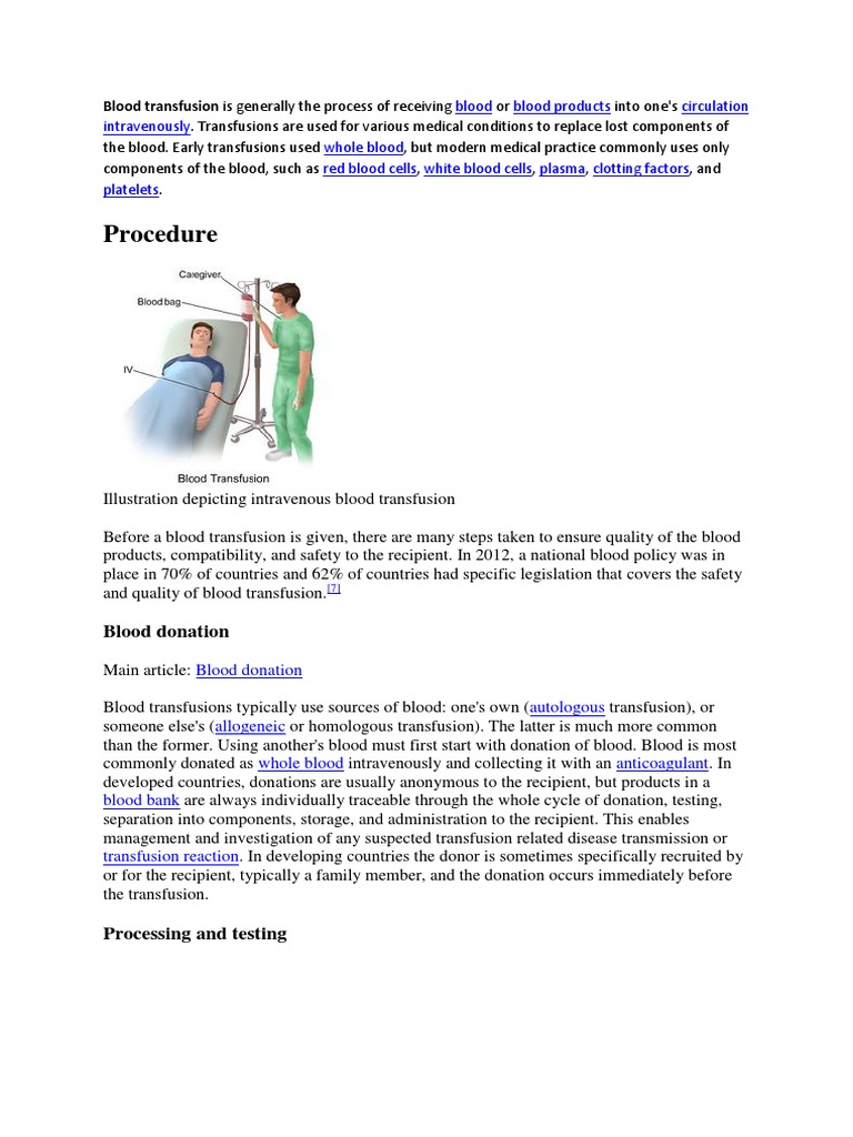 Blood Transfusion Process and Safety | PDF | Blood Transfusion | Blood ...