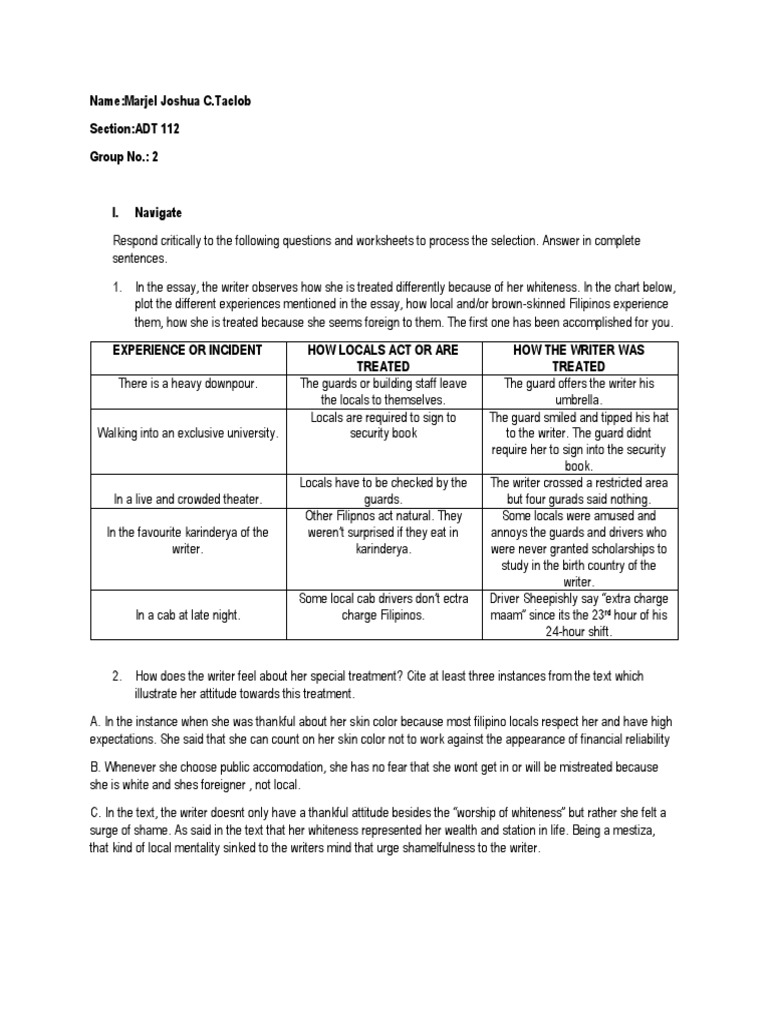 Under My Invisible Umbrella Activity 2 PDF Filipino Americans Whiteness Studies