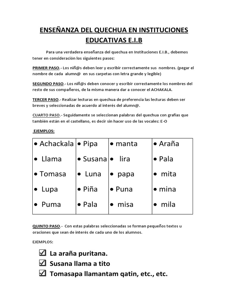 Enseñanza del Quechua en E.I.B. | PDF | Artes del Lenguaje y Comunicación