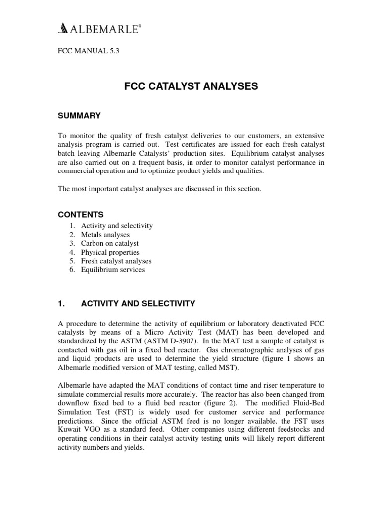 FCC MANUAL 5-FCC Catalyst Analysis | PDF | Catalysis | Adsorption