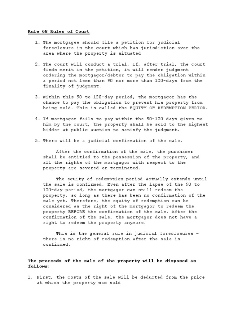 Rule 68: Judicial Foreclosure Process | PDF | Mortgage Law | Foreclosure