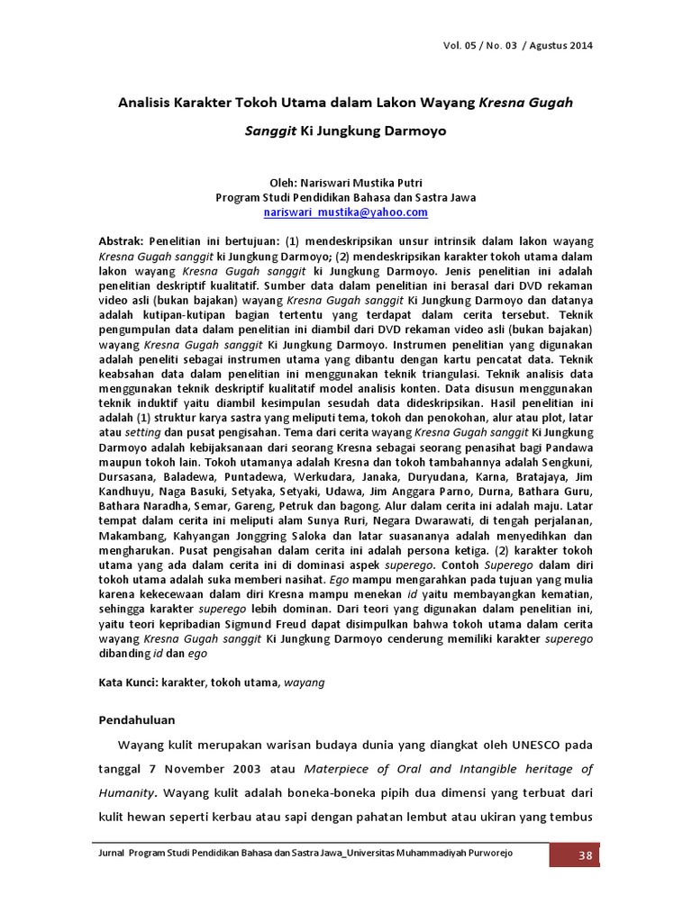 Analisis Tokoh Utama Dalam Lakon Wayang Kresna Gagah