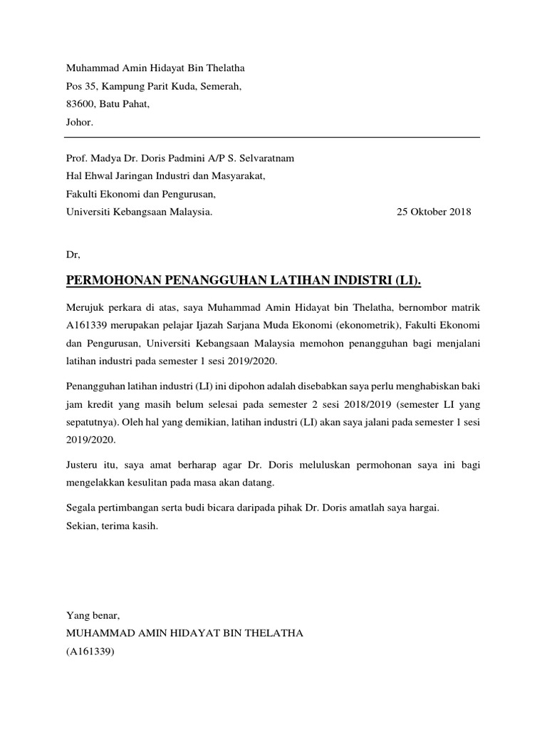 Surat Tangguh Li Muhammad Amin Hidayat Bin Thelatha