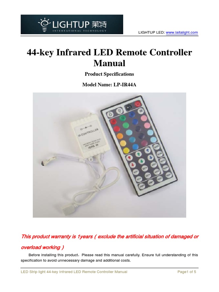 RGB Controller with 44-Key Wireless IR Remote for RGB LED Light Strips 12V  24V