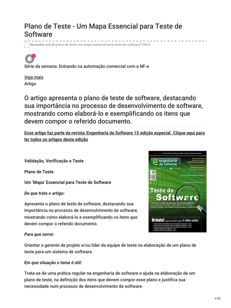 Plano de Teste - Um Mapa Essencial para Teste de Software | PDF ...