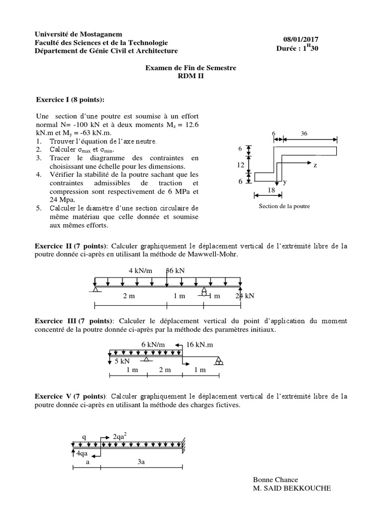 Examen RDM2017 PDF | PDF | Matériaux | Mécanique du solide