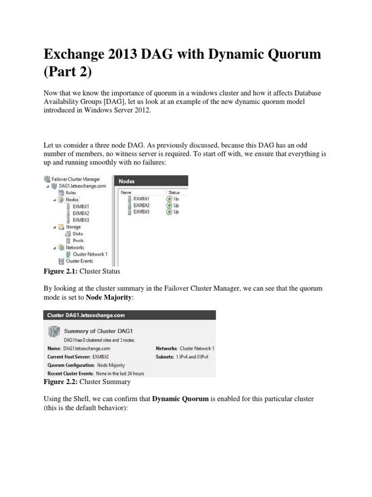 Dynamic Quorum in Exchange 2013 DAG | PDF | Information Technology ...
