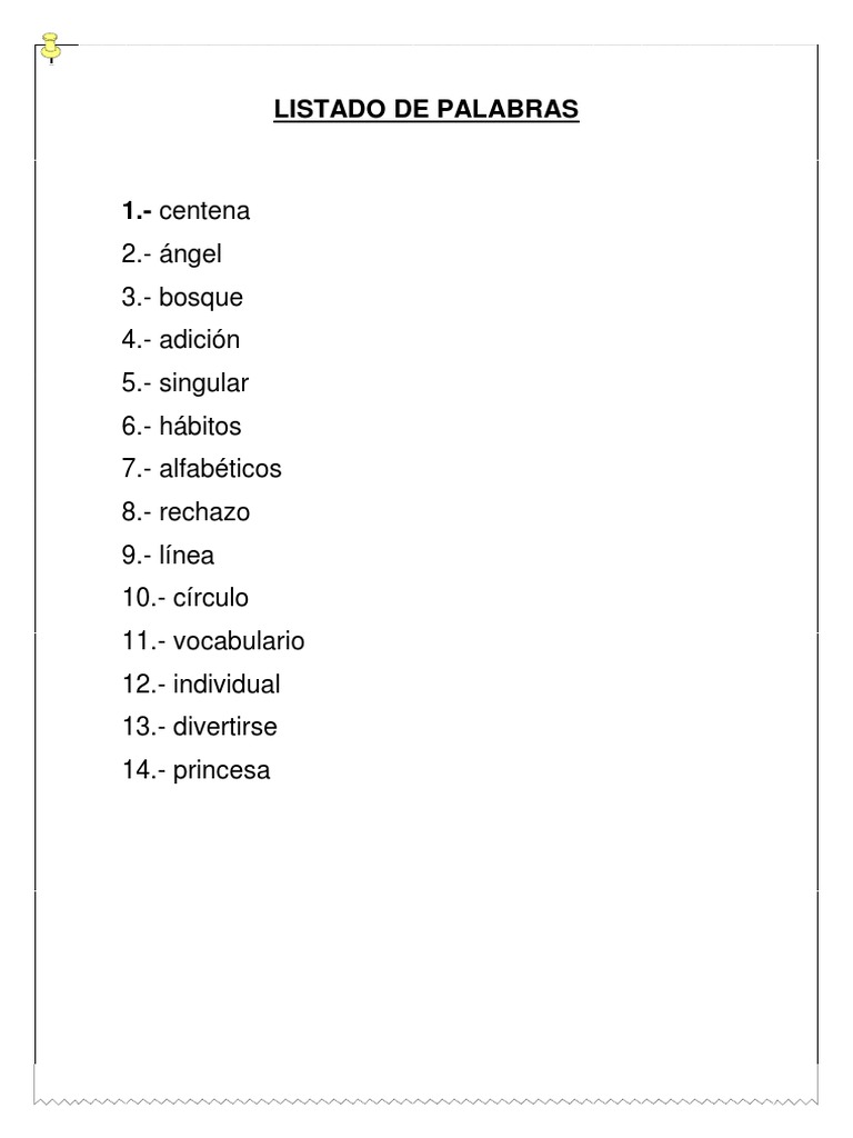 Dictado, Listado de Palabras y Oraciones Tercer Grado de Primaria