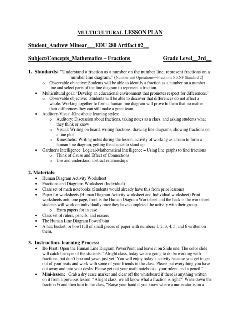 Multicultural Math Lesson Plan | PDF | Fraction (Mathematics) | Lesson Plan