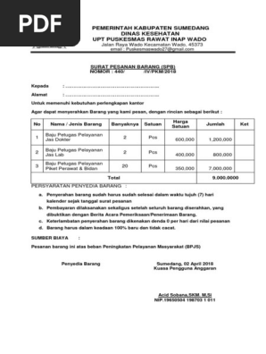 Contoh Surat Pesanan Barang