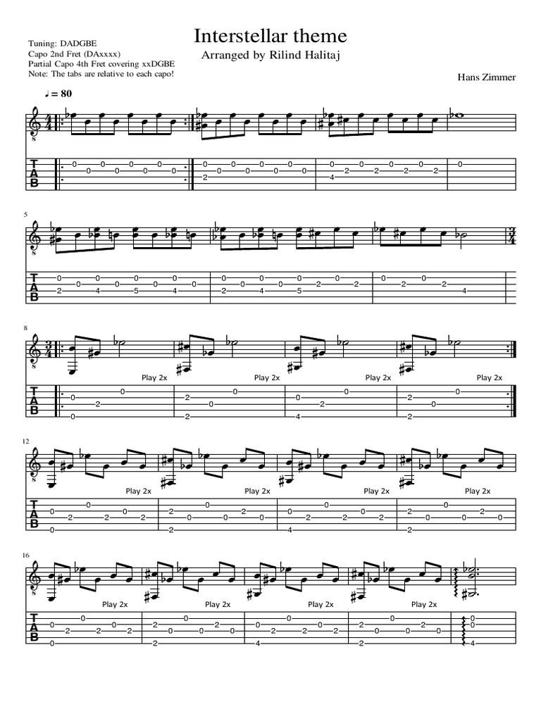 Interstellar Theme - TABS | PDF | Chordophones | Guitar Family.