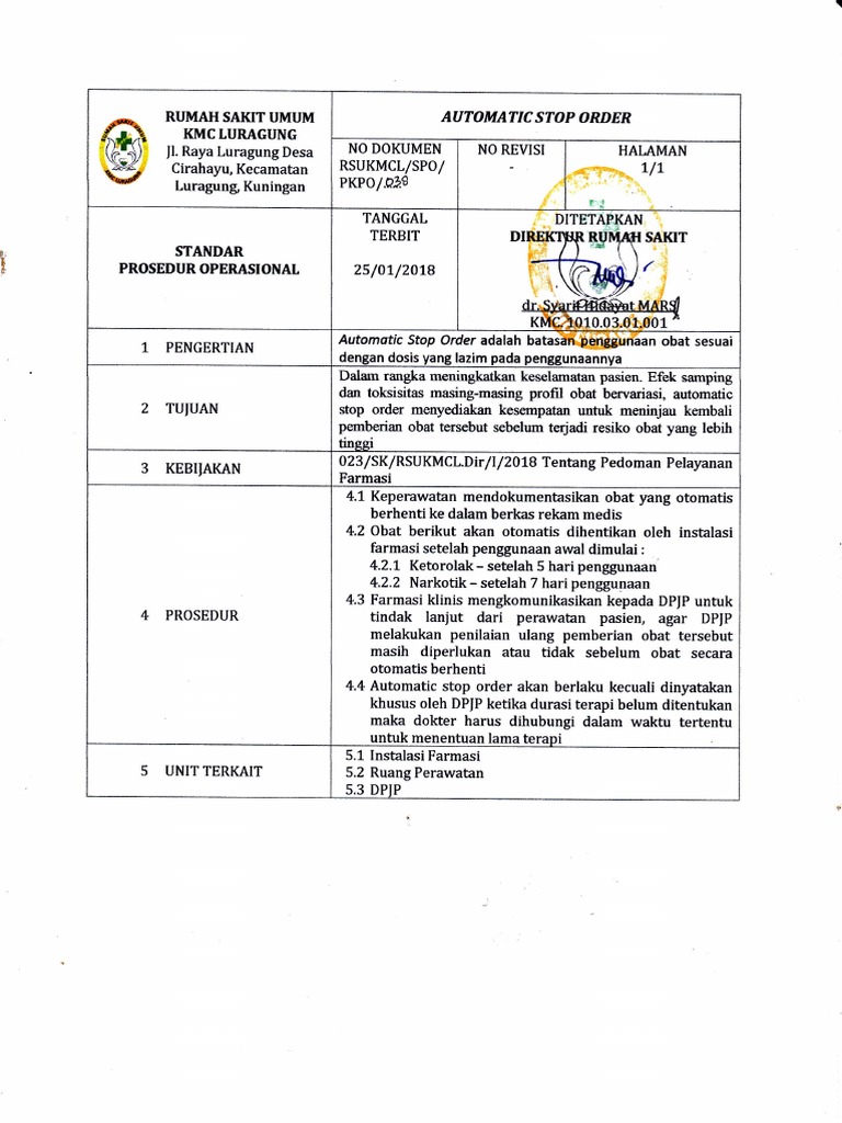 Prosedur Automatic Stop Order Obat | PDF
