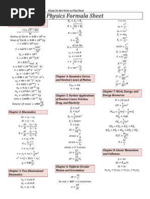 Physics Formula Sheet PDF | PDF | Physics | Mechanics