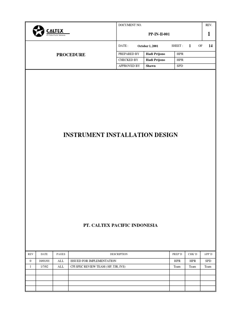 PpInIi001Instrument Installation Design PDF PDF Pipe (Fluid