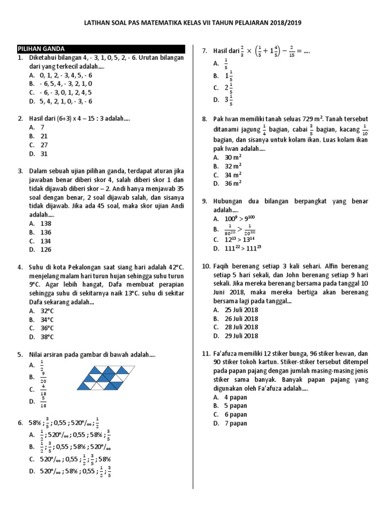 Contoh Latihan Soal Soal Matematika Kelas 7 Tentang Suhu