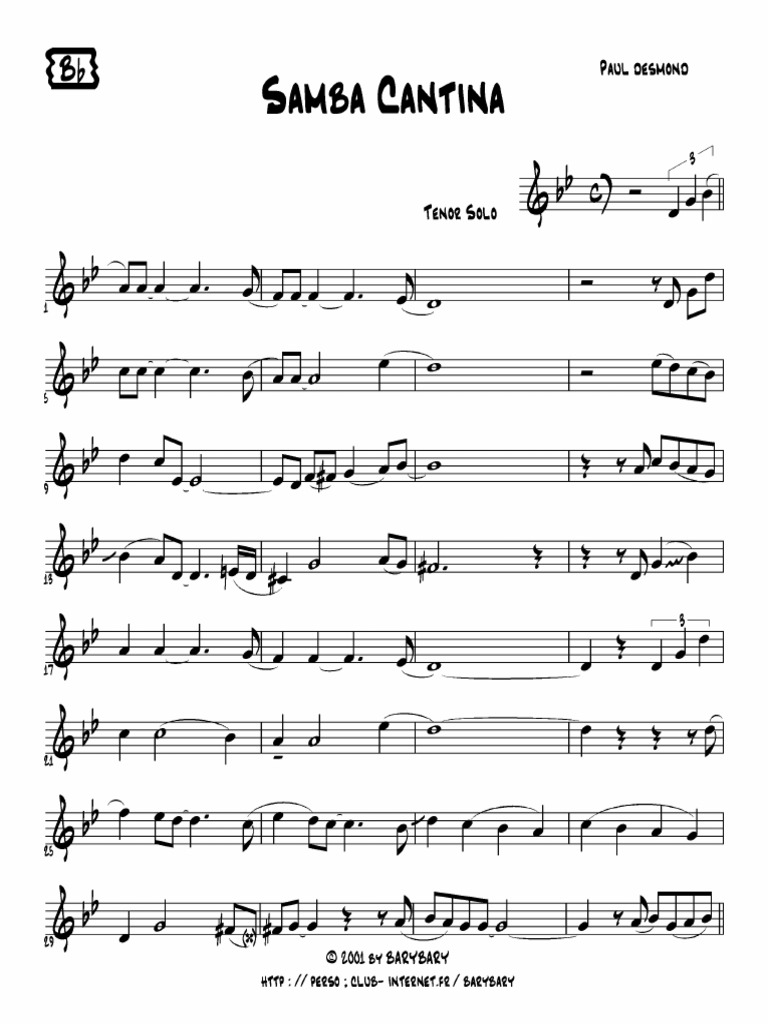 Samba Cantina BB Tenor Sax Paul Desmond PDF