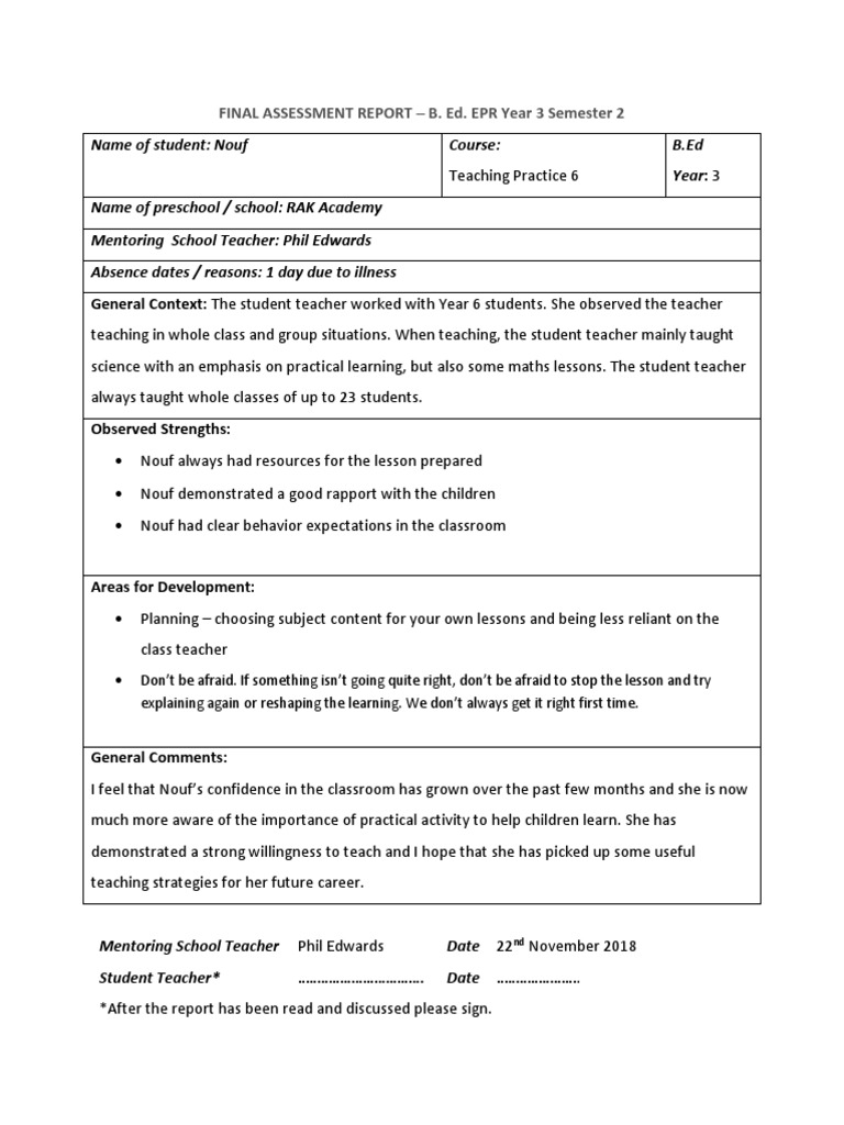 Final Assessment Report Nouf | PDF | Wellness