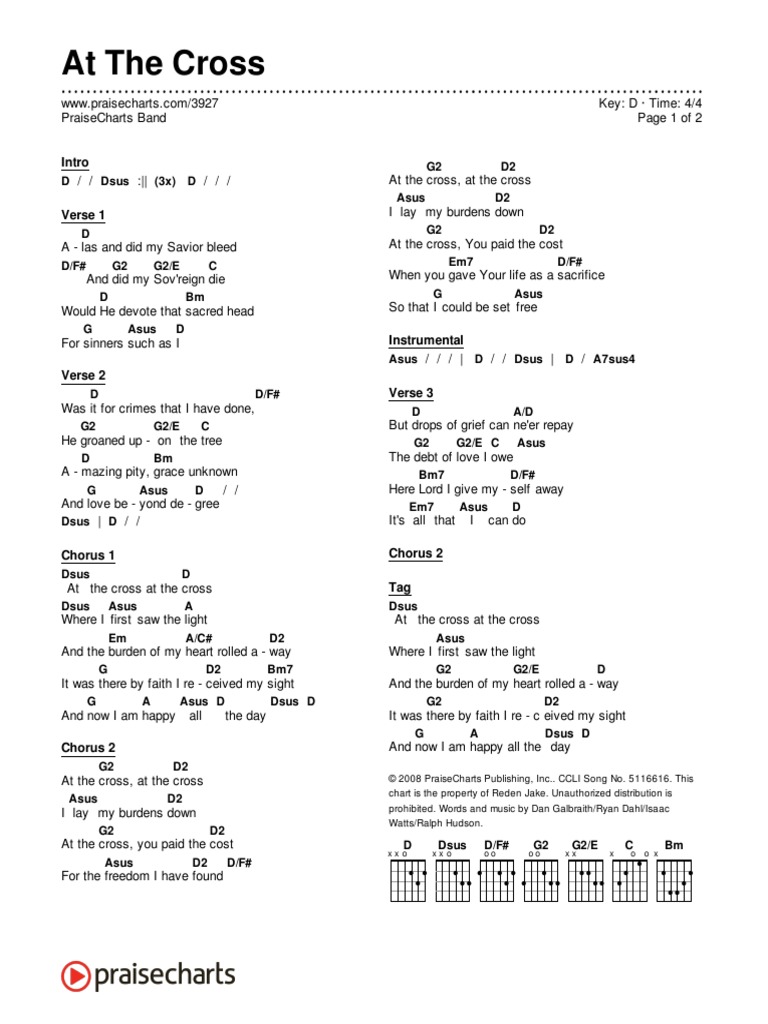 At The Cross (3927) Chord Chart D 2 Column PDF Song Structure