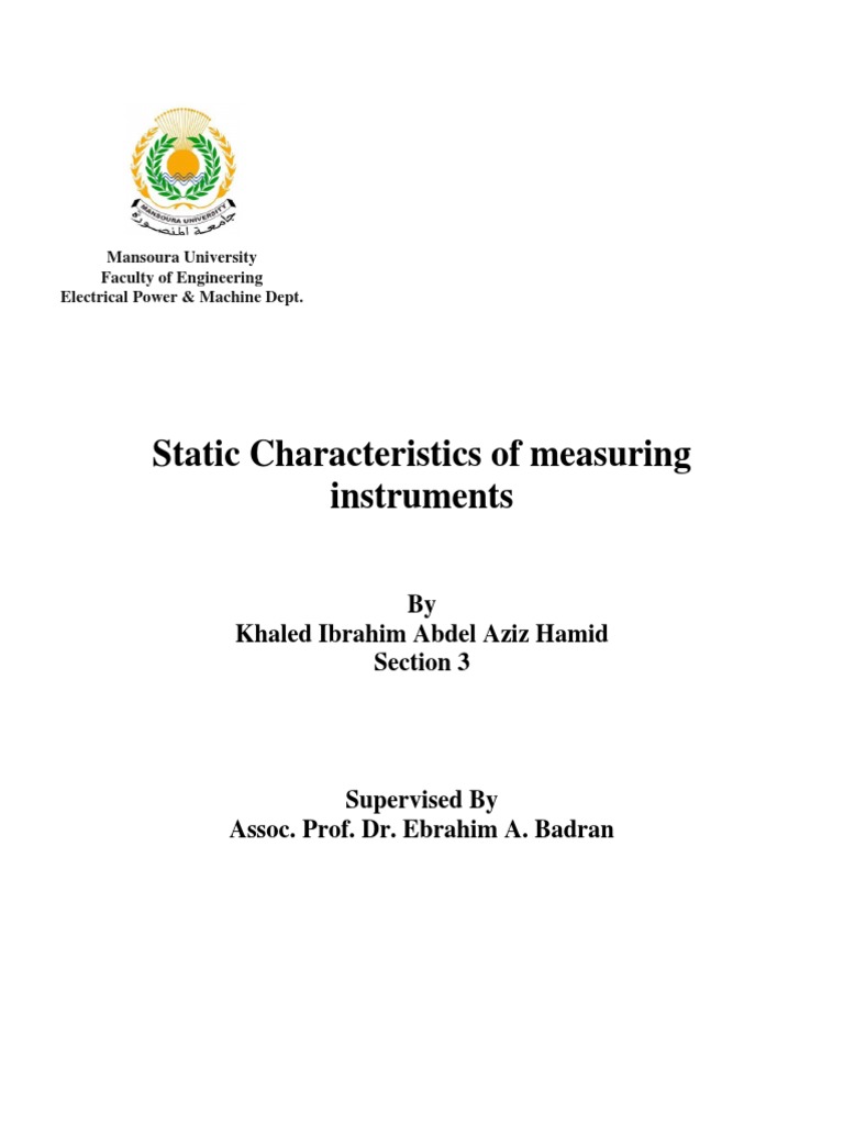 Static Characteristics of Measuring Instruments | PDF | Sensitivity ...